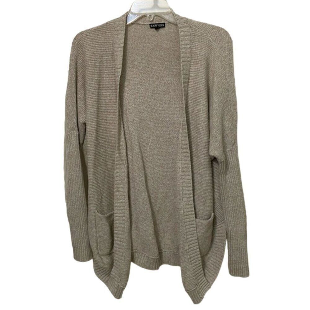 Express Beige Oversized Open Cardigan Knit Sweater Womens Size Extra Small